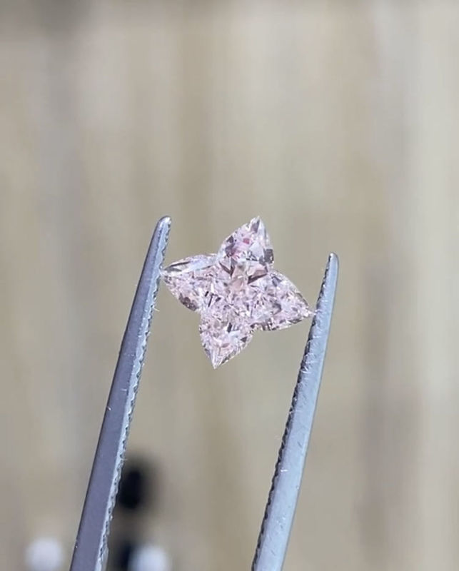 Man Made Fancy Pink Four Clover Diamonds Leaf Lab Diamond Engineered Intense